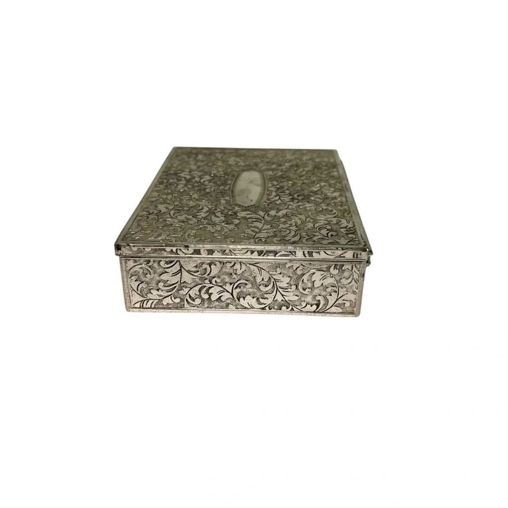Vintage Silver Plated Engraved Trinket/ Cigarette Box Made in Japan